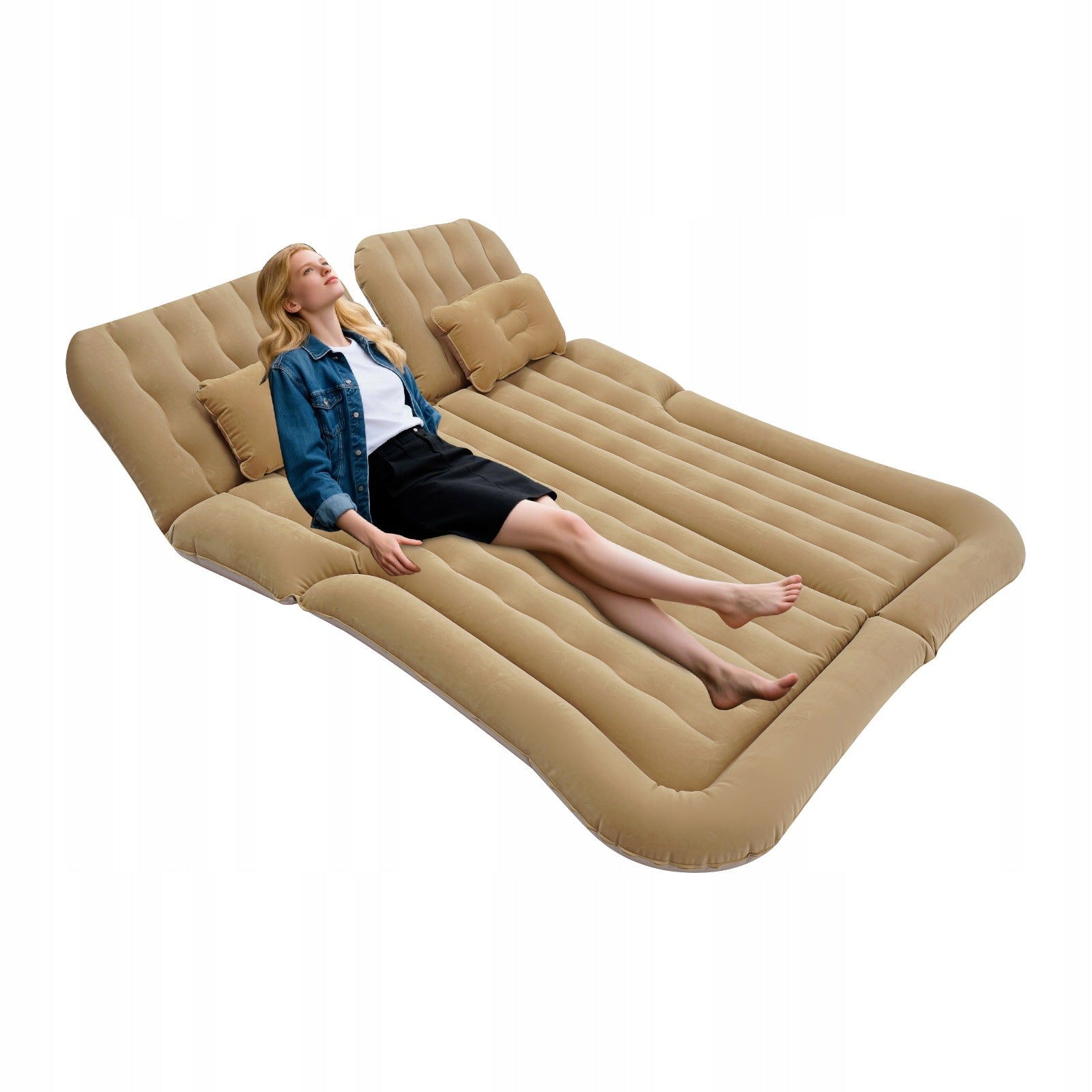 Inflatable Air Mattress 1.74*1.26m 300kg Car Backseat SUV Camping Beige