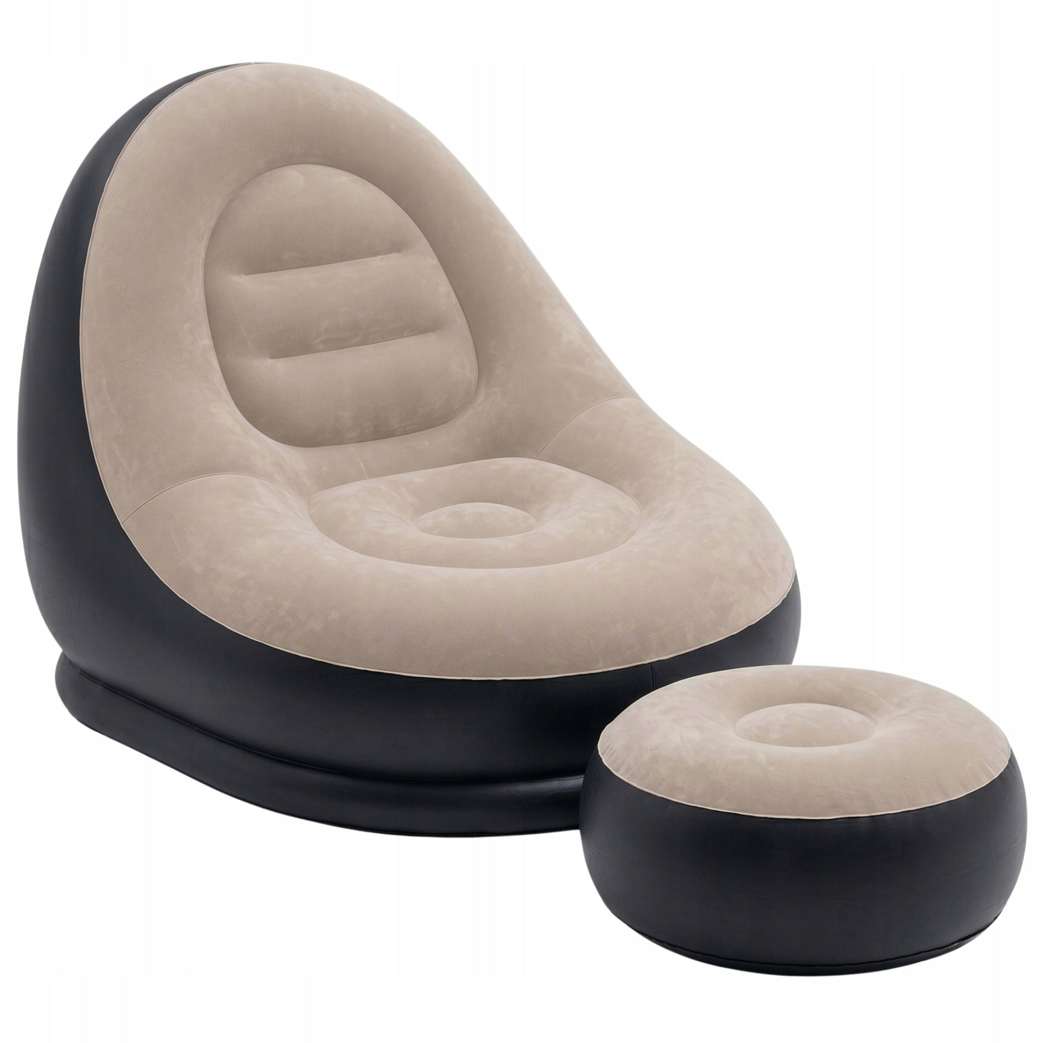 Inflatable Armchair with Footrest Velvet Relax Color Beige Velour Comfort