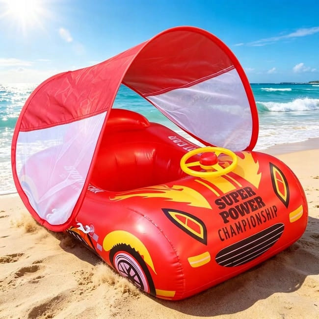Inflatable Car for Children's Swimming Pool with Canopy and Steering Wheel 3+