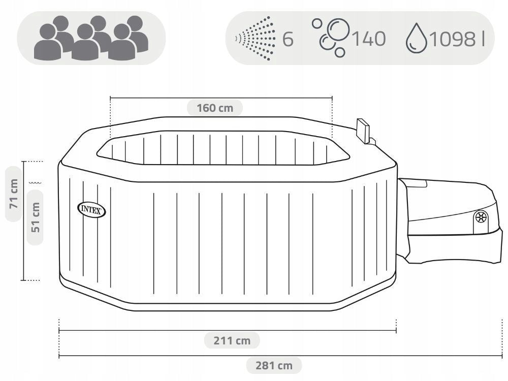 Inflatable Garden Spa Swimming Pool Hydromassage 211x211 Intex 28462 6 people New2026 Packaging status original