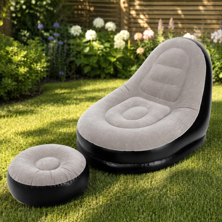 Inflatable Mattress Chair with Footrest Beach Lounger Garden Pump Manufacturer code FOTEL DMUCHANY LEŻAK OGRODOWY SOLIDNY