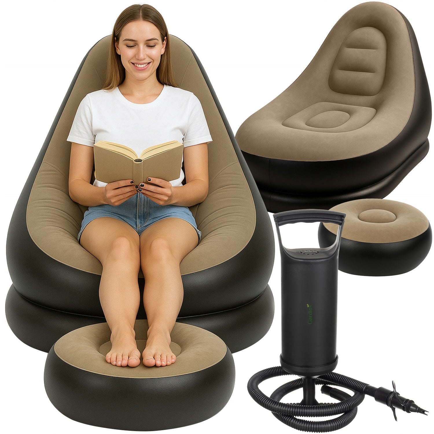 Inflatable Mattress Chair with Footrest Beach LoungerGarden
