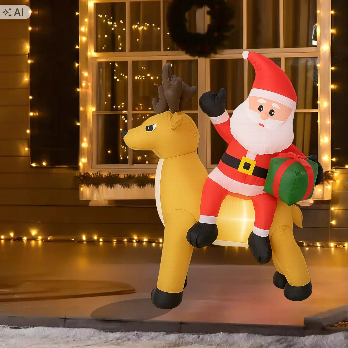 Inflatable Santa Claus With Reindeer 1,5m Ornament Christmas Led Backlight Brand Real Garden