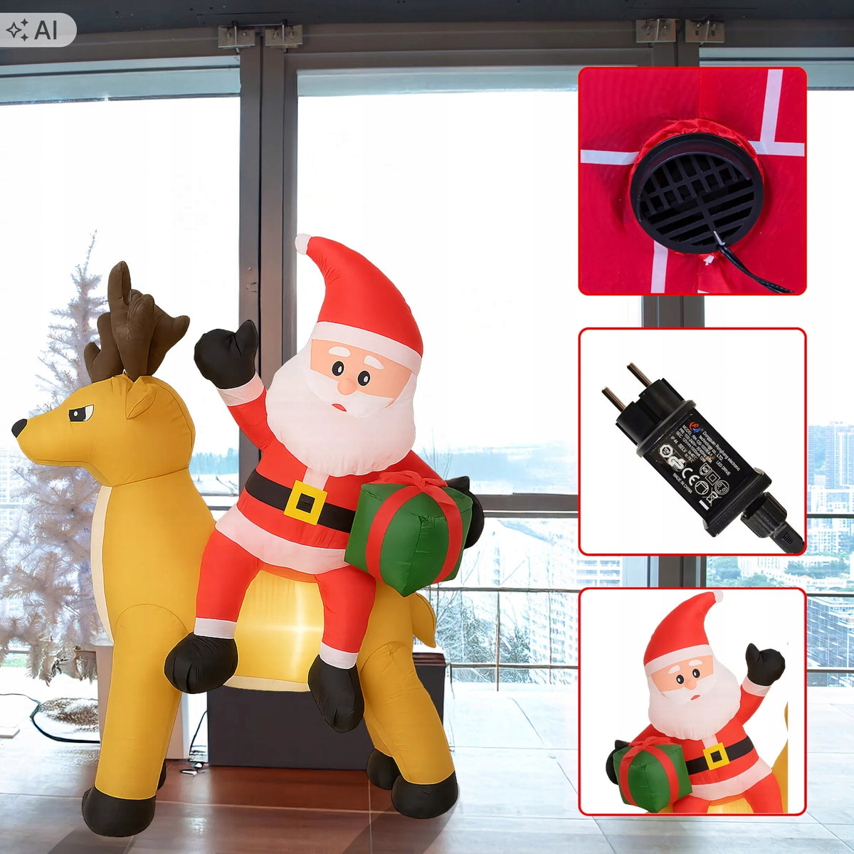 Inflatable Santa Claus With Reindeer 1,5m Ornament Christmas Led Backlight Manufacturer code RC-K-2001