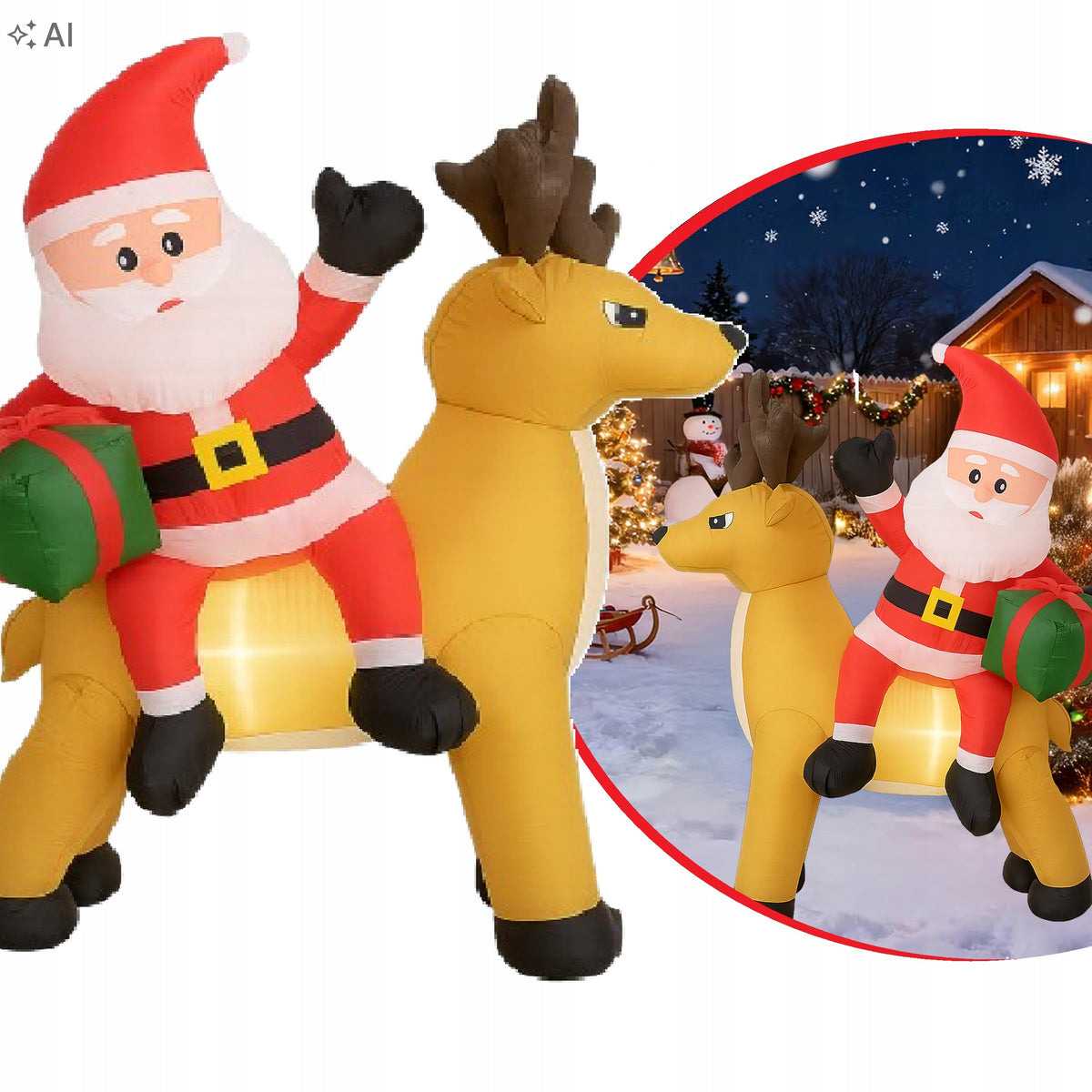 Inflatable Santa Claus With Reindeer 1,5m Ornament Christmas Led Backlight
