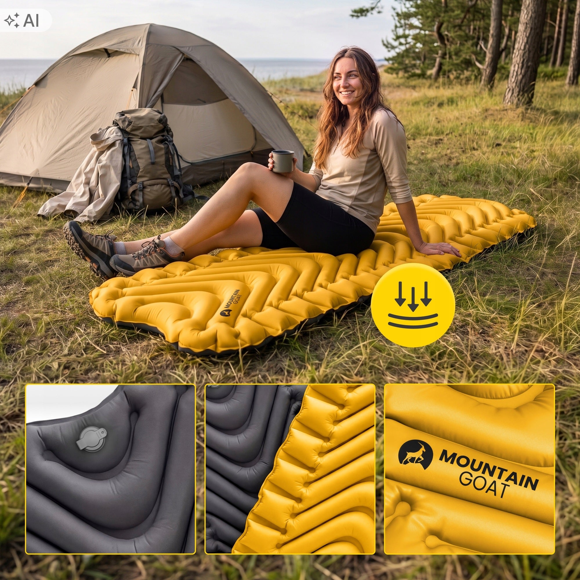 Inflatable Single Mattress Lightweight 178×57cm Hiking Mat For Sleeping Manufacturer code Materac turystyczny AeroHIKE pomarańczowy