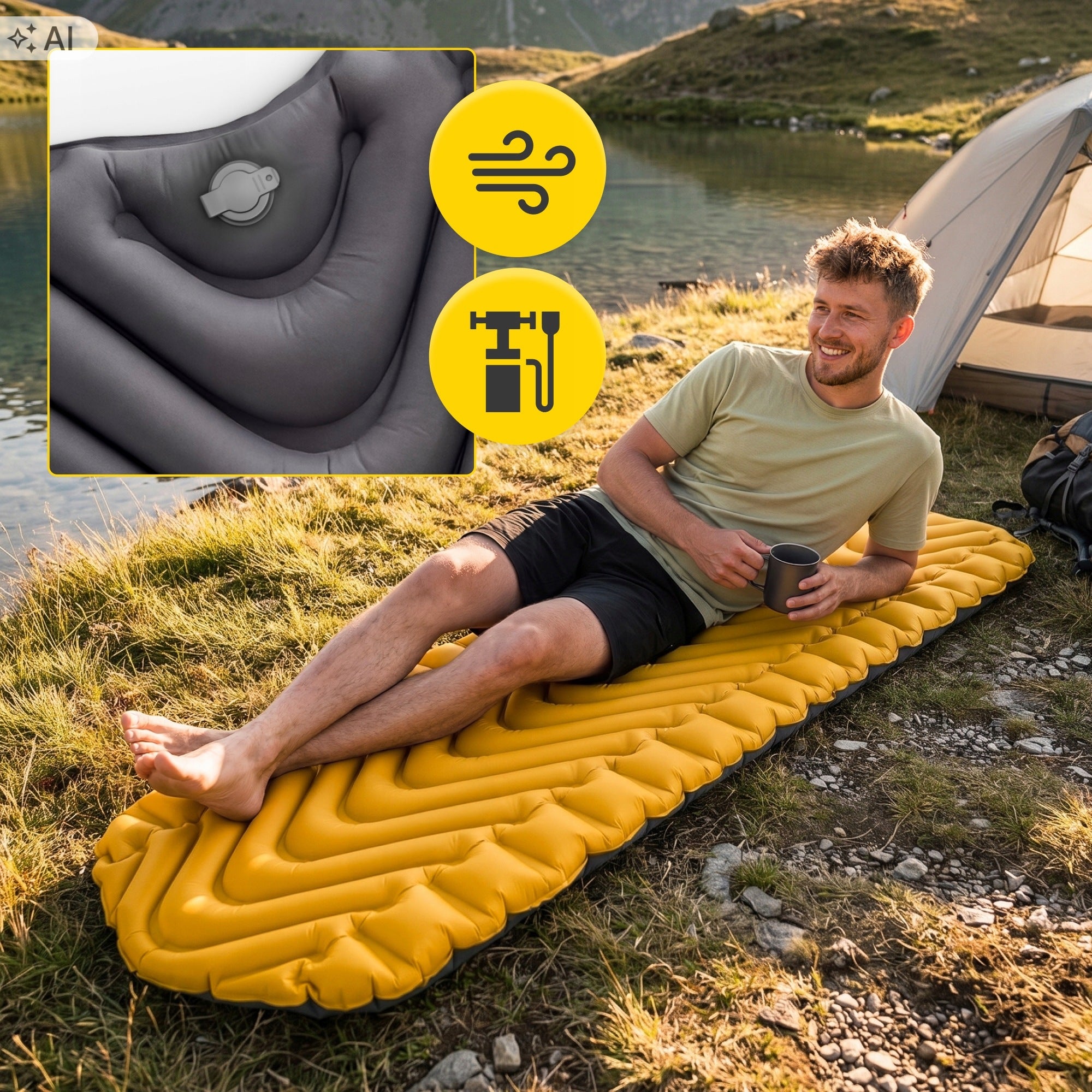 Inflatable Single Mattress Lightweight 178×57cm Hiking Mat For Sleeping Packaging status original