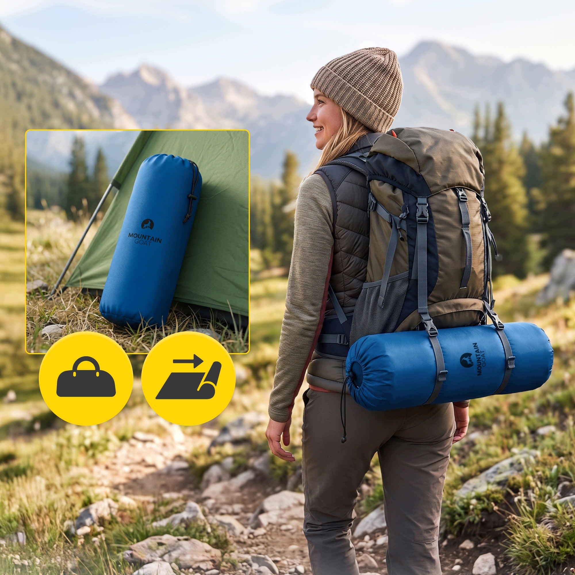 Inflatable Single Self Inflating Mattress With Cushion Tourist Mat Manufacturer code Mata samopompująca z poduszką 188x65cm granat