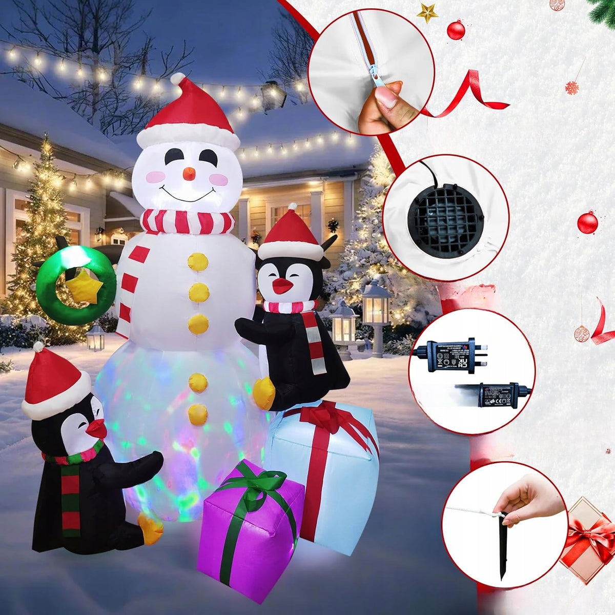 Inflatable Snowman 180cm LED With Penguins Illuminated For Garden Manufacturer code dmuchany bałwan LED 180 cm ogród Xmas