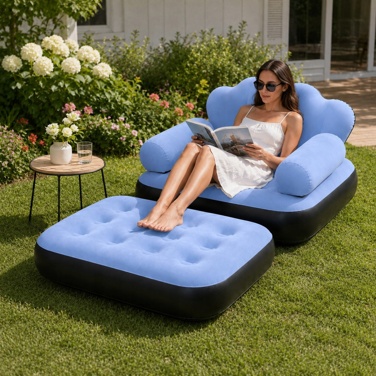 Inflatable Sofa Bed with Foot Pump for Home and Garden