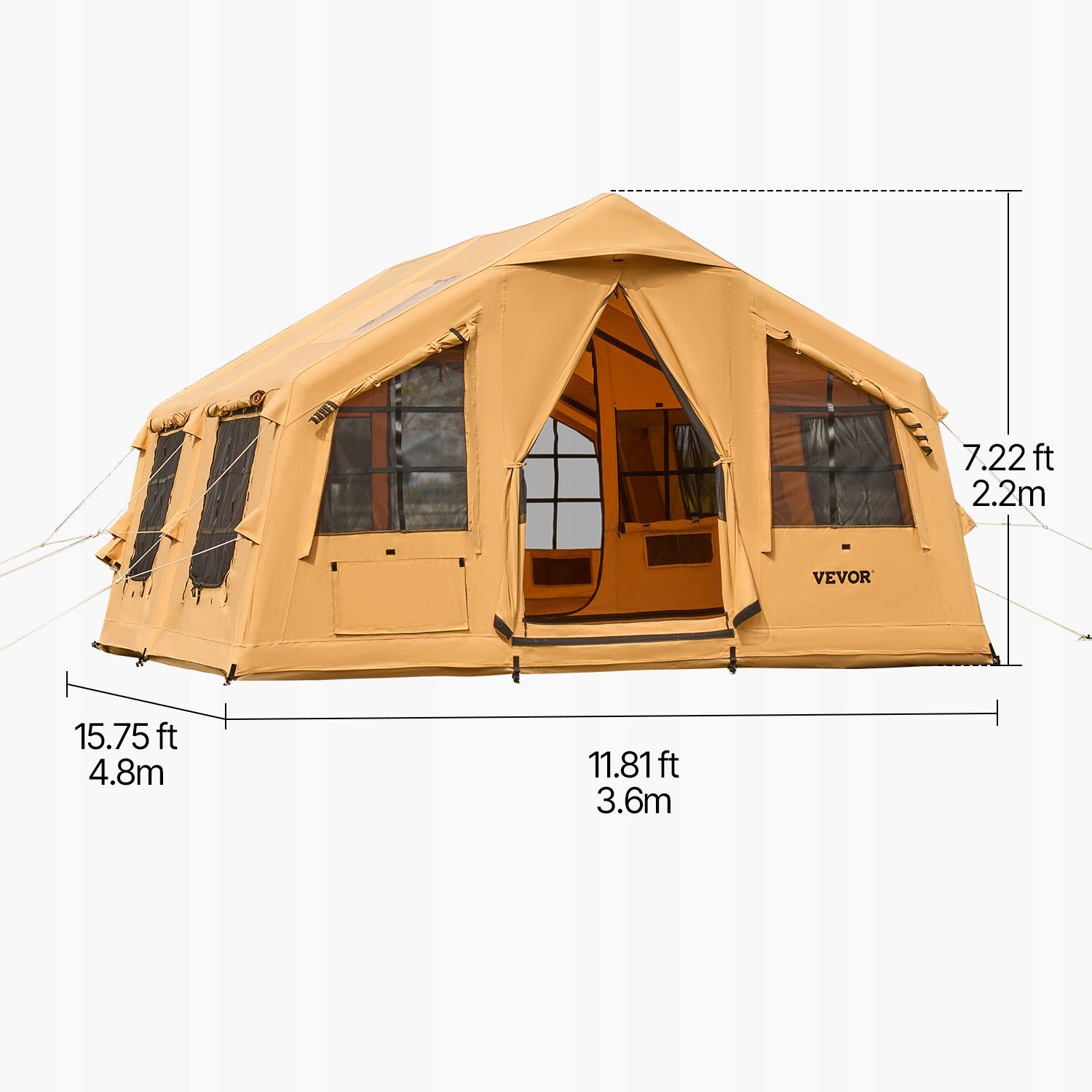 Inflatable Tent 4,8x3,6x2,2M For 8-12 People With 2 Roof Windows 17,5m² Packaging status original