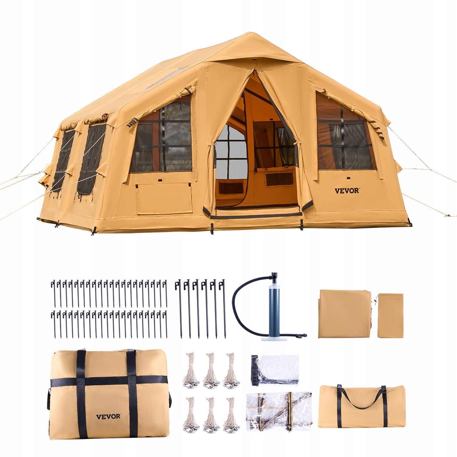 Inflatable Tent 4,8x3,6x2,2M For 8-12 People With 2 Roof Windows 17,5m²