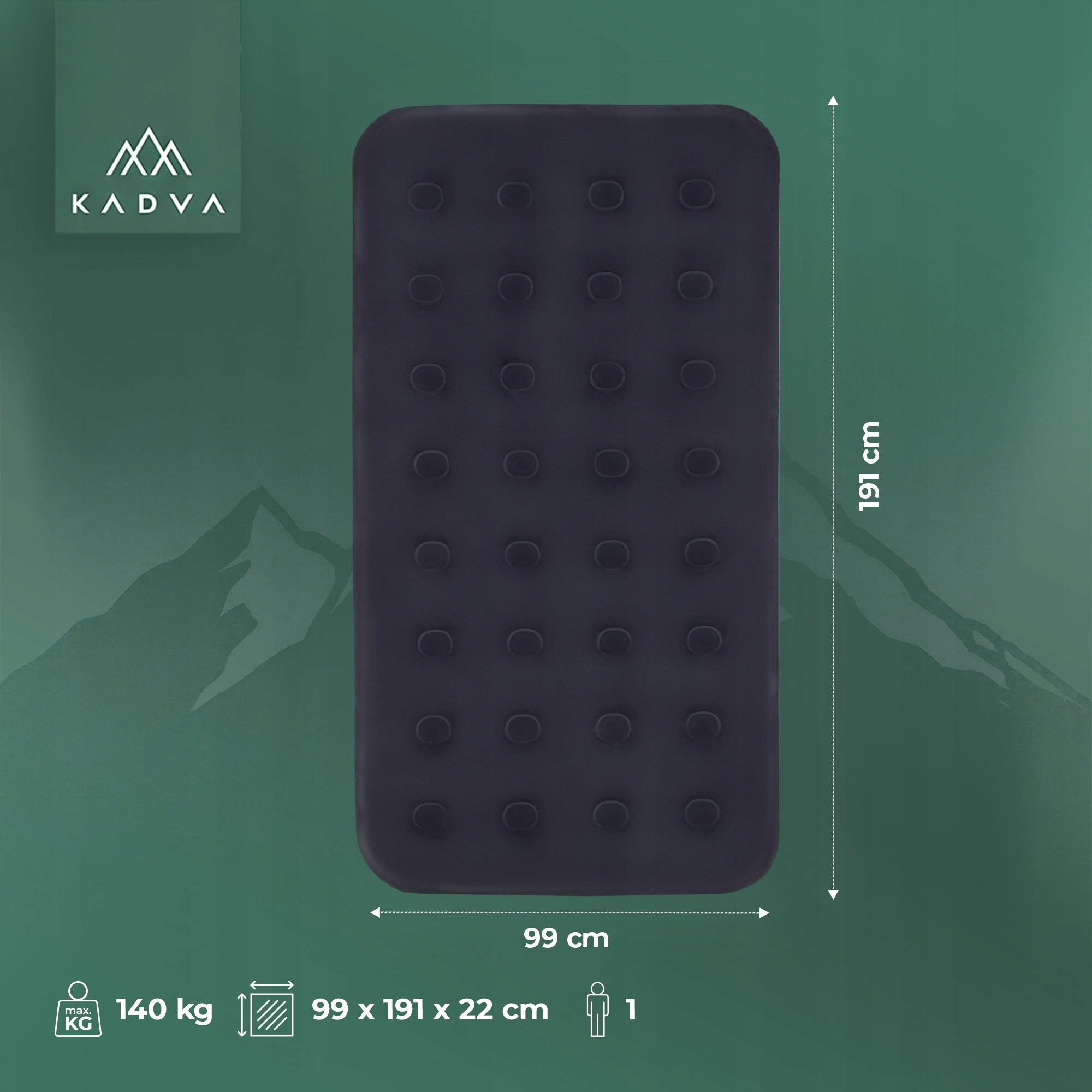 Inflatable mattress KADVA Sinbed Single blue 191x99x22 cm SINGLE Manufacturer code KDW-B5B006-BL