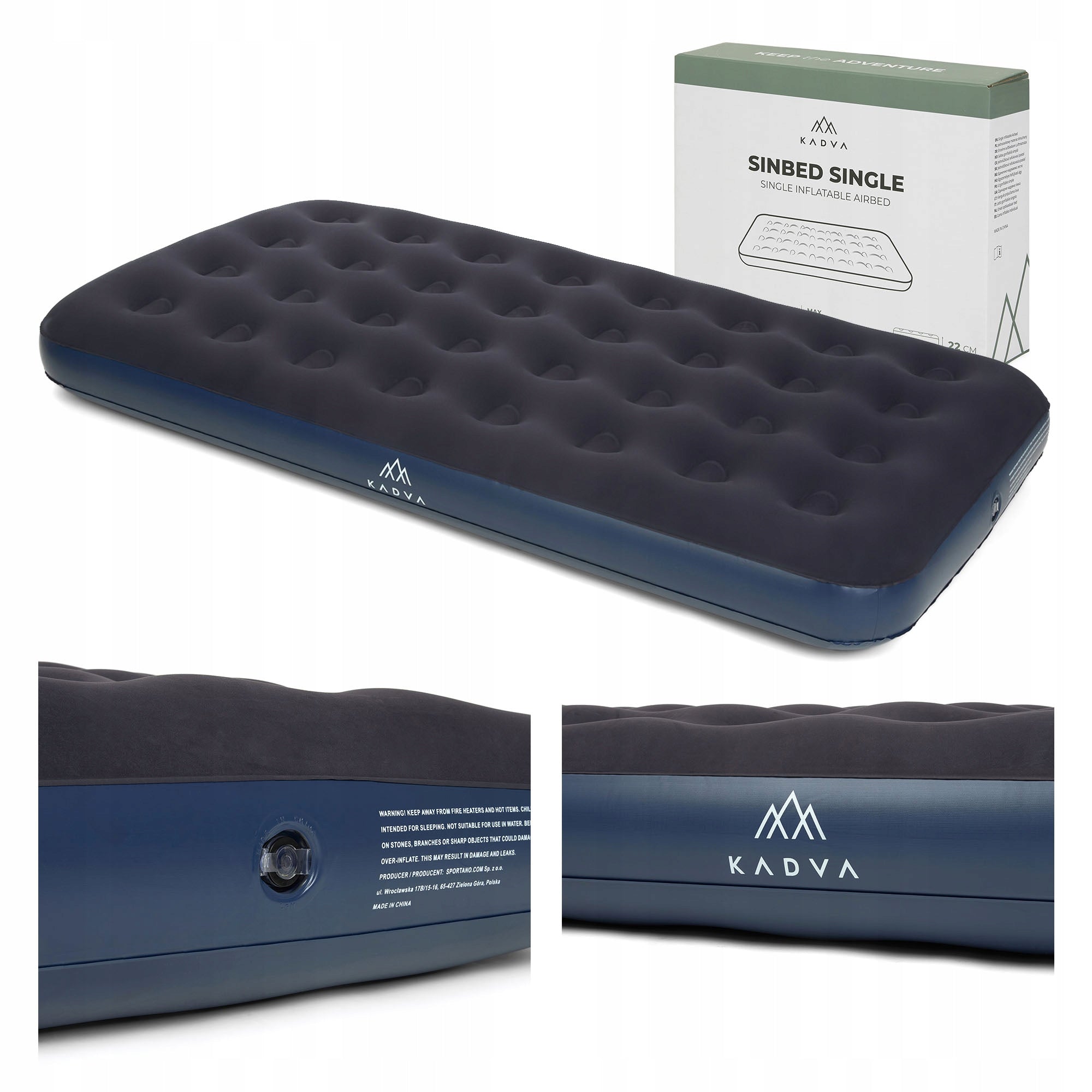 Inflatable mattress KADVA Sinbed Single blue 191x99x22 cm SINGLE