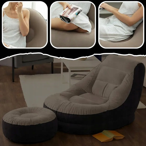 Inflatable sun lounger black MEMFLOW with footrest Manufacturer code LEŻAK OGRODOWY SOLIDNY DMUCHANY FOTEL