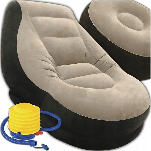 Inflatable sun lounger black MEMFLOW with footrest