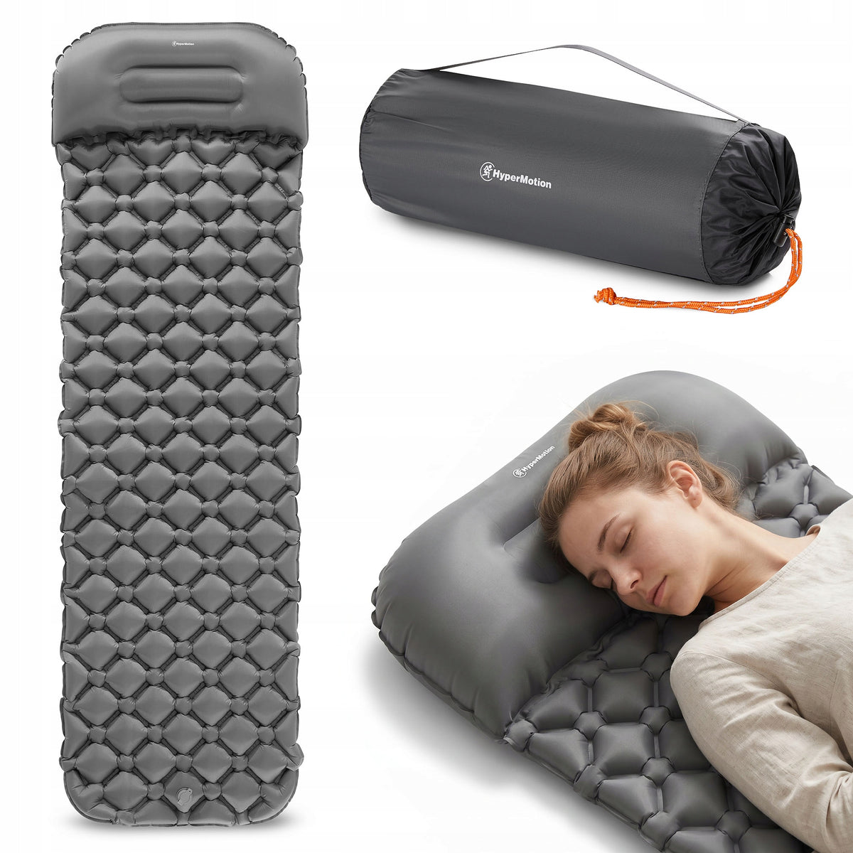 Inflatable trekking mattress 190x56 cm ultralight HyperMotion grey