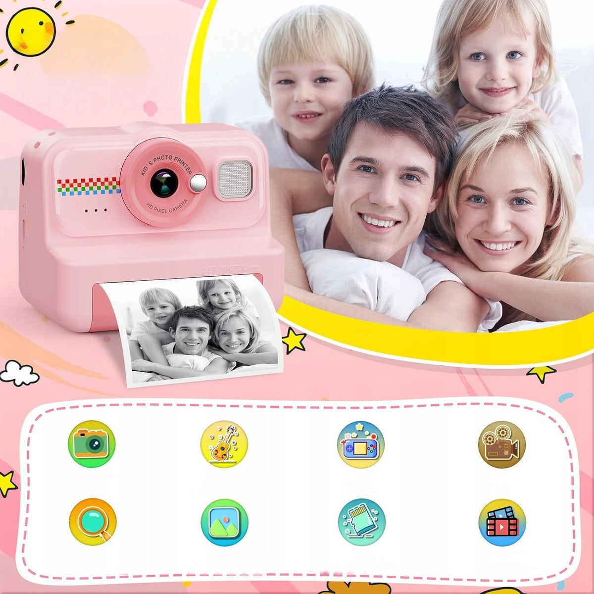 Instant Camera Mini Thermal Printer Lamp + Card 32GB 3 Rolls Packaging status original
