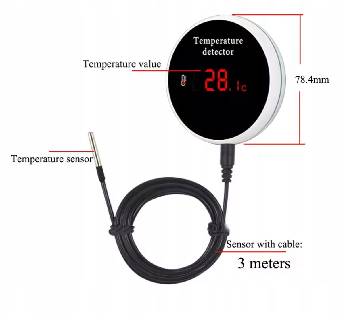 Intelligent temperature sensor hermetic probe 3mAlarm WiFi screen TUYA EAN (GTIN) 5906203621996