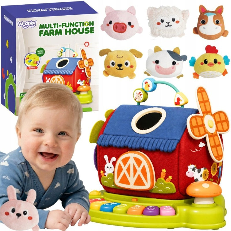Interactive Farm House Sorter Piano + 7 Educational Plushies WOOPIE