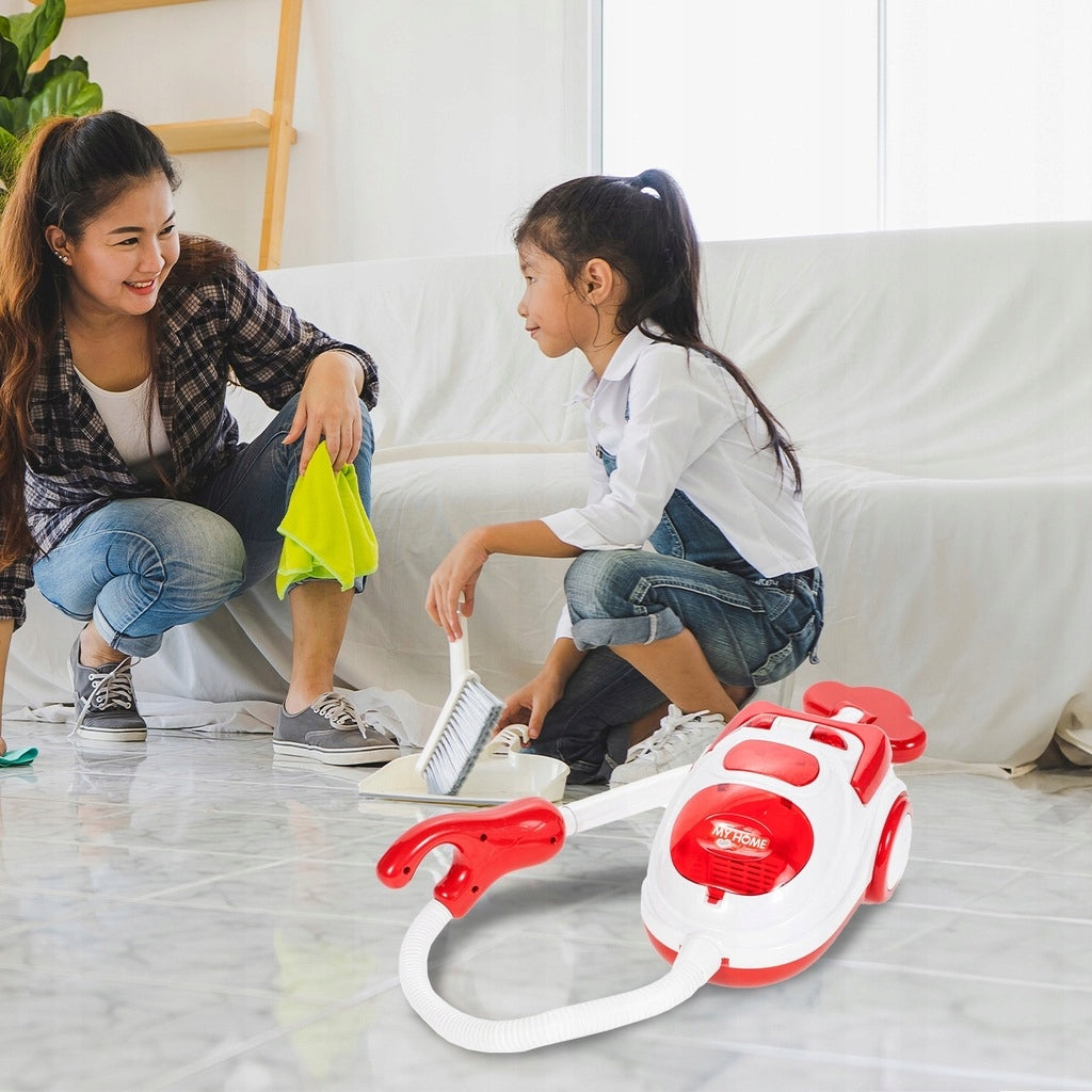Interactive Vacuum Cleaner for Kids Battery Operated Cleaning Toy Color red