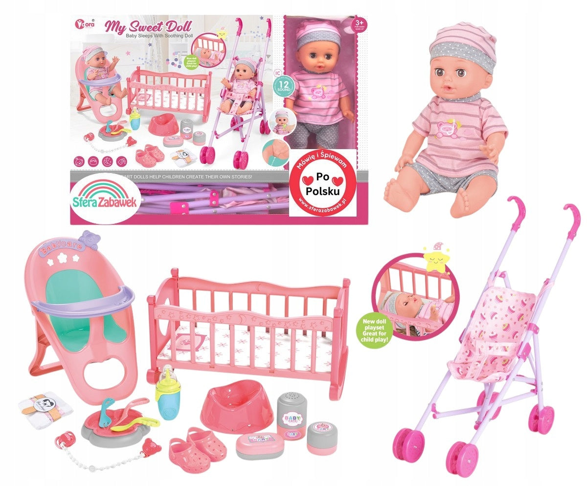 Interactive baby doll Martynka with stroller + cradle Speaks in Polish pee Brand Sferazabawek