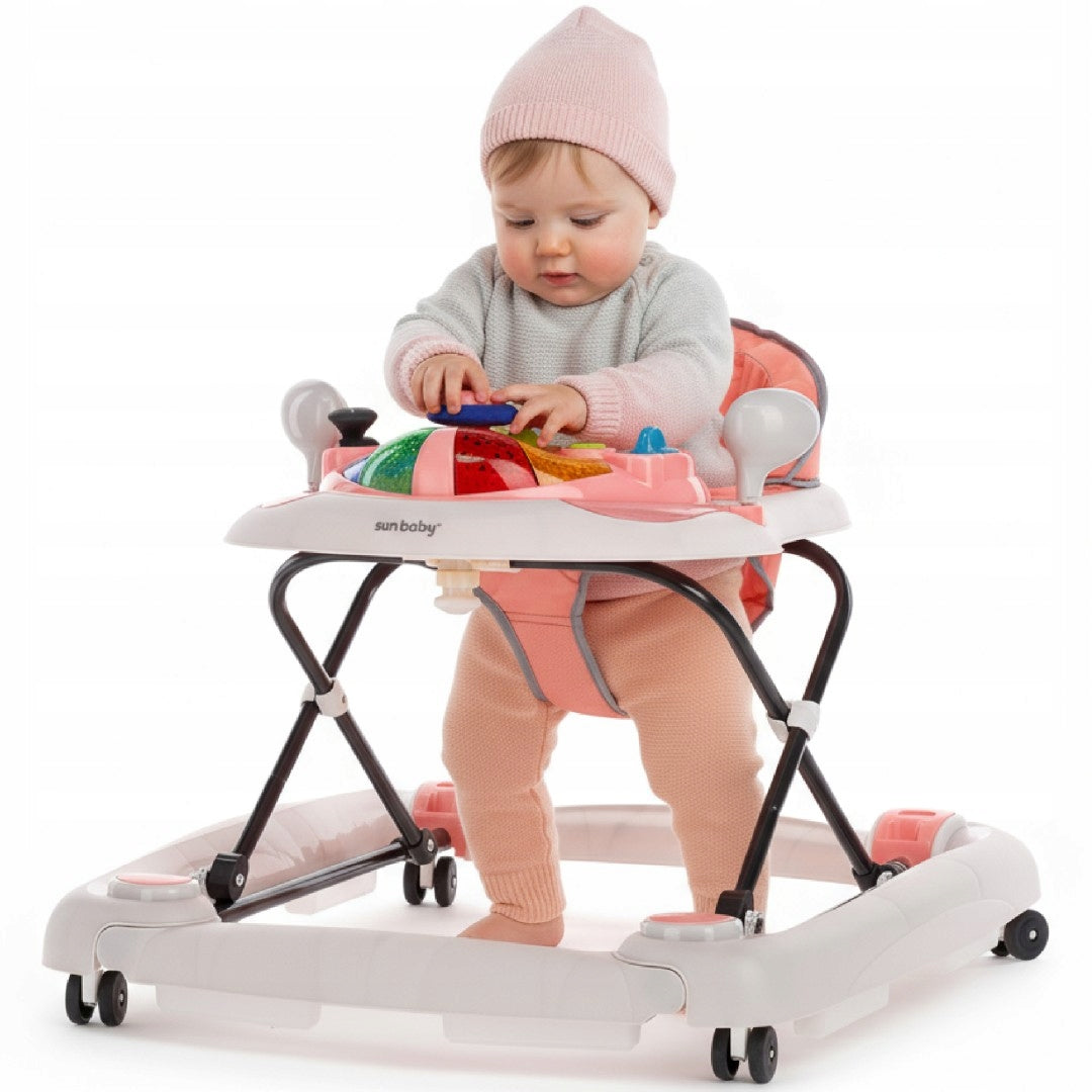 Interactive baby walker cradle with steering wheel pink gray EAN (GTIN) 5907478645625