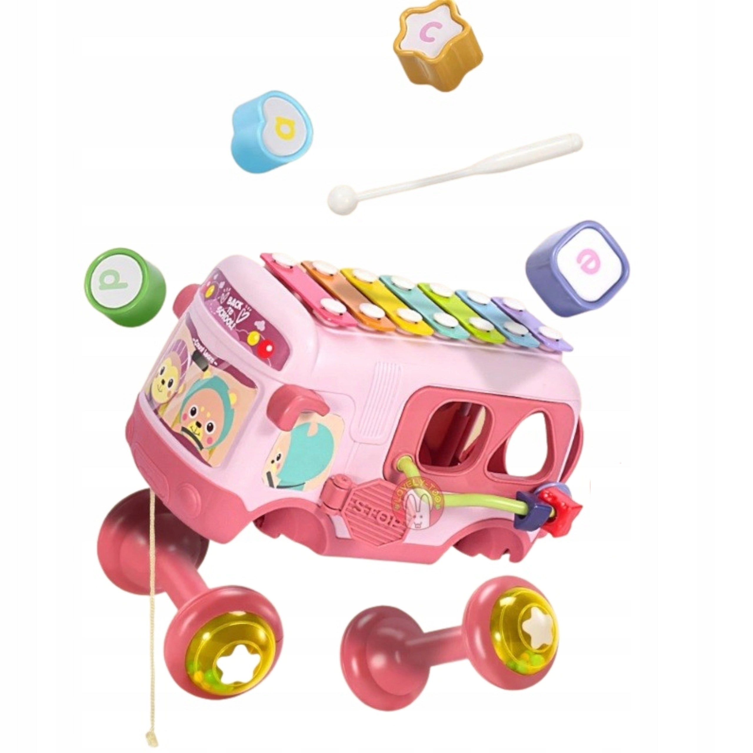 Interactive bus sorter with cymbals and rattles learning fun