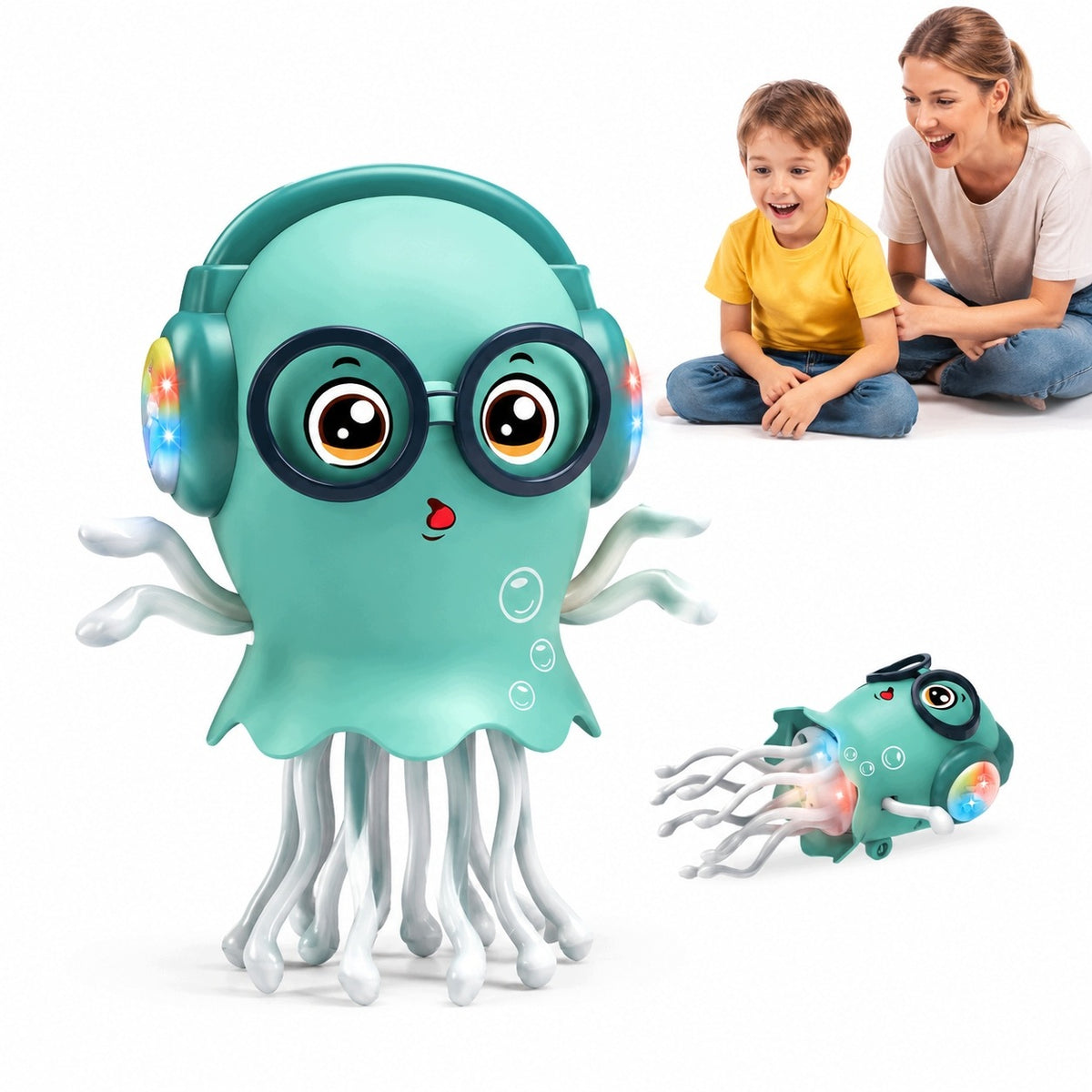 Interactive movable octopus, colorful lights and dance effect