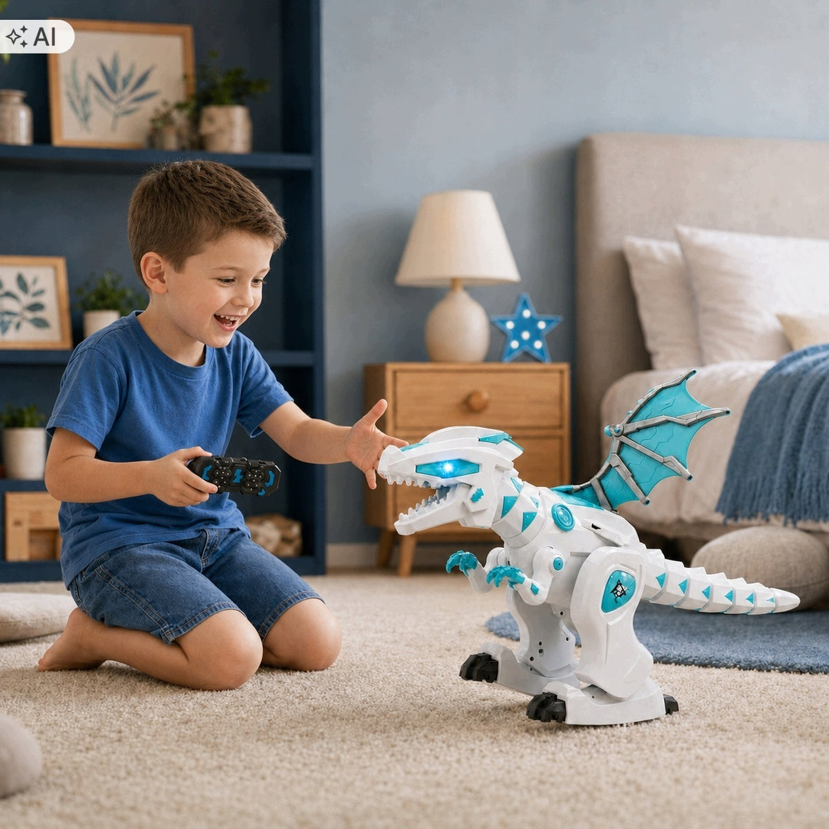 Interactive robot dragon RC walks roaring led light on remote control acumualtor 6+ Manufacturer code interaktywny smok ryczy chodzi światło