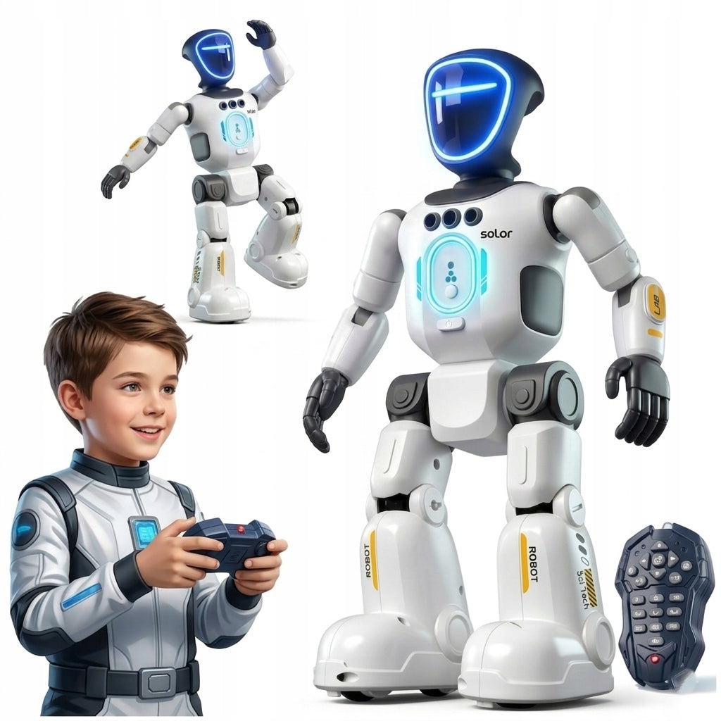 Interactive robot remote controlled voice programmable walk says dances