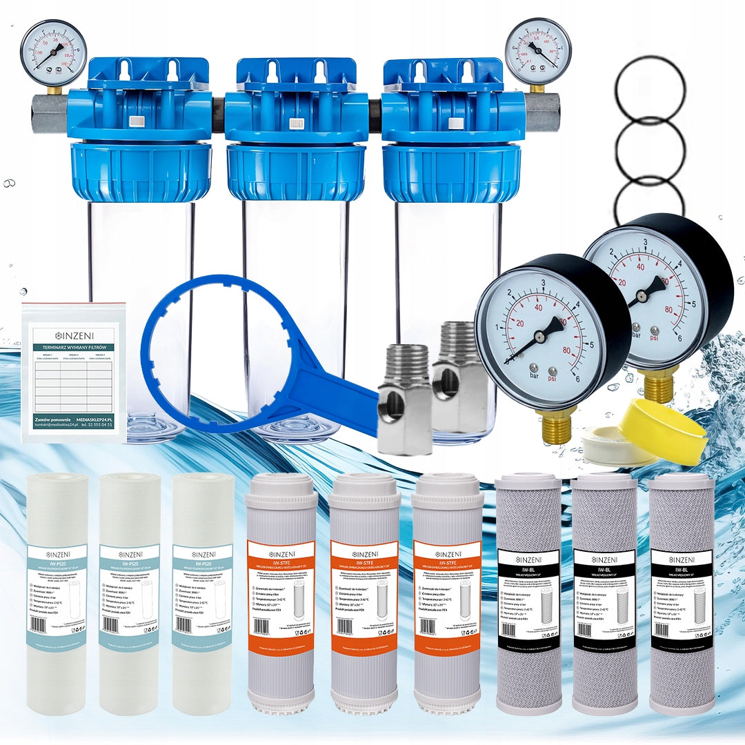 Iron and hard water filter 9 filters + PRESSURE GAUGES INZENI set for home Capacity 0 l