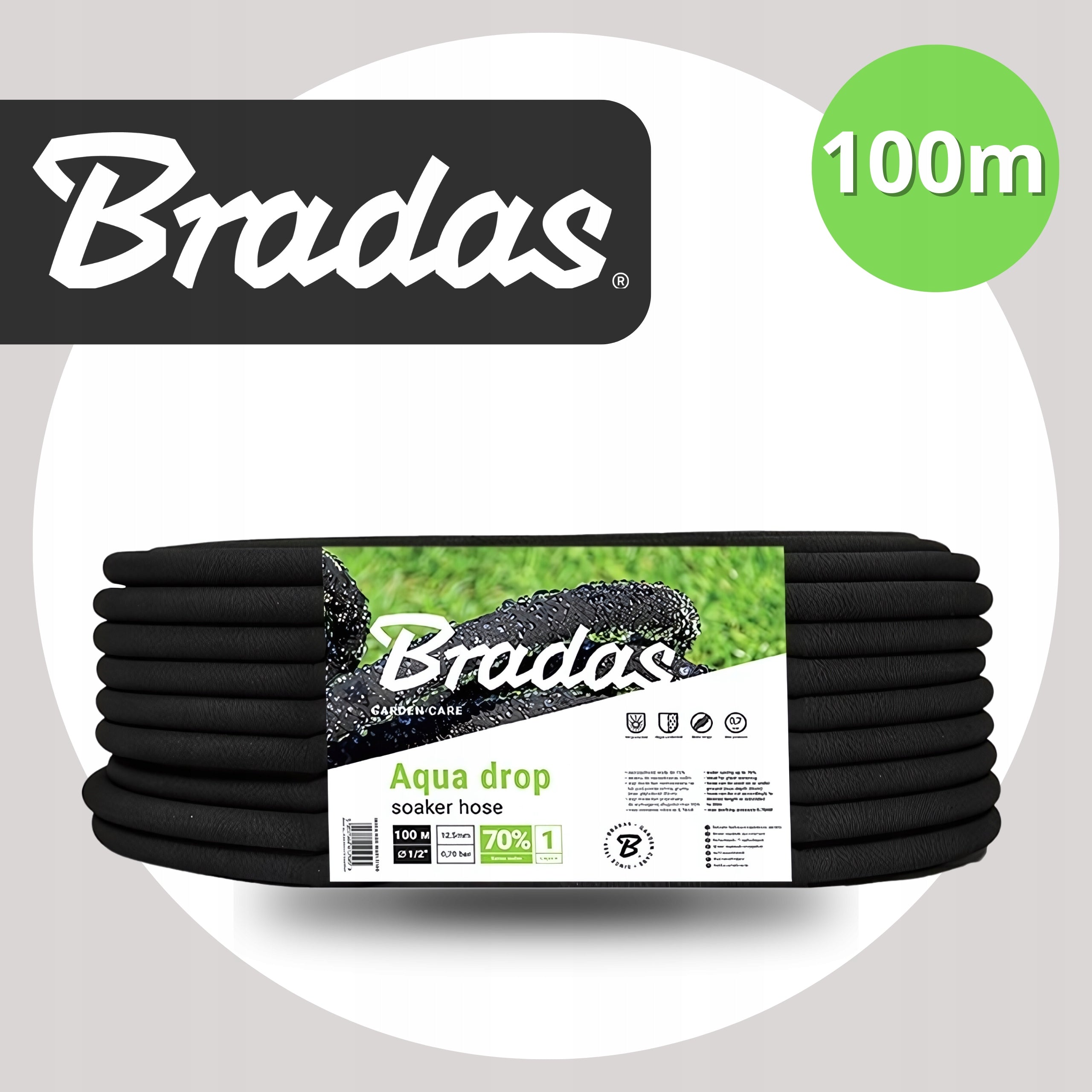 Irrigation hose AQUA-DROP 1/2" - 100m BRADAS EAN (GTIN) 5703925679973