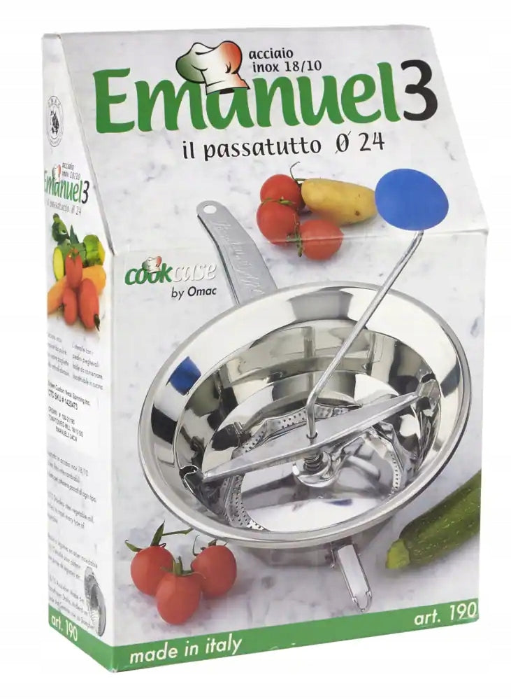 Italian Stainless Puree for Tomatoes, Vegetables and Fruits OMAC 190 24cm EAN (GTIN) 8007427001902