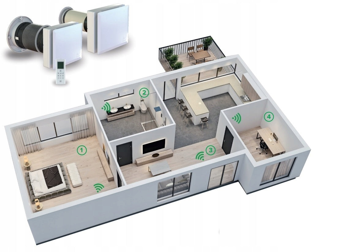 Italian Wall recuperator 100 38m3h VORTICE WiFi MOISTURE SENSOR Range of energy efficiency classes A+ - G