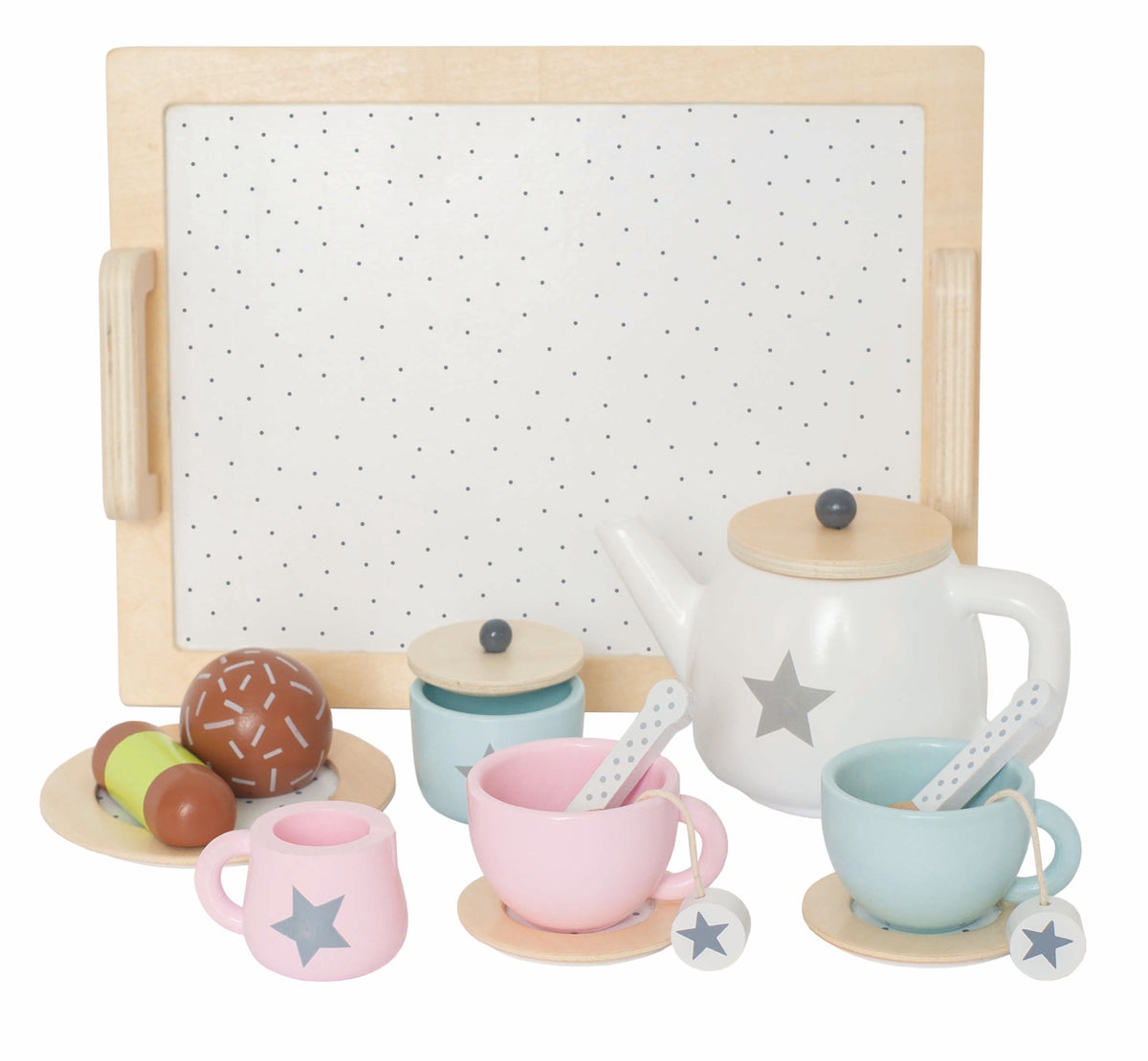 JABADABADO WOODEN SERVICE TEA SET WITH TRAY Packaging status original