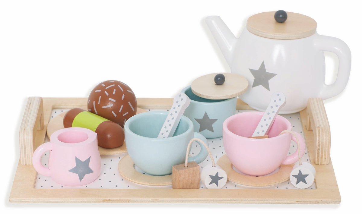 JABADABADO WOODEN SERVICE TEA SET WITH TRAY