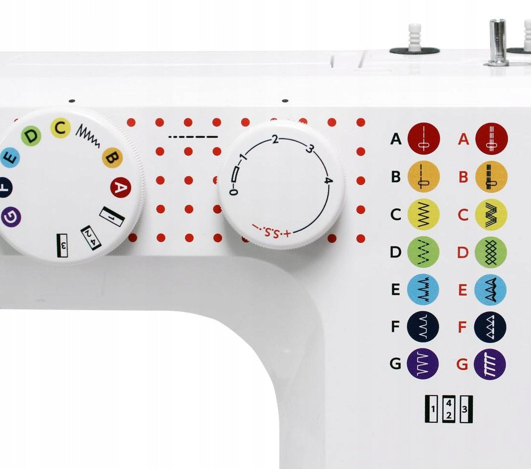 JANOME Juno J15 sewing machine Sewing features stitching pleating repairing sewing of elastic fabrics edge finishing quilting applique sewing decorative sewing sewing zips hole edging hem sewing backstitching rubber sewing hemming