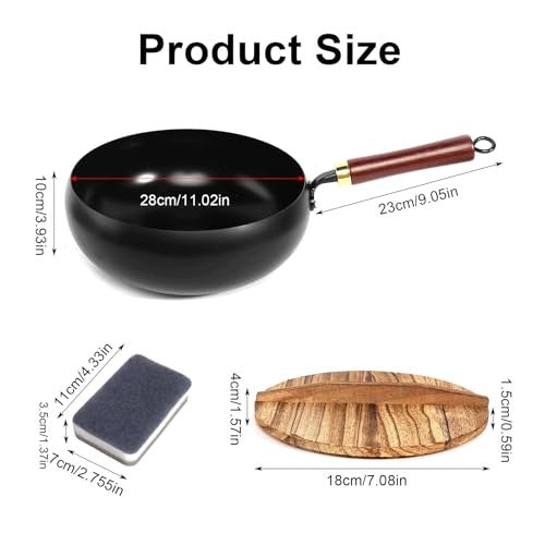 JAPANESE CAST IRON PAN 28 CM UNCOATED WITH WOODEN WOK LID Manufacturer code PATELNIA ŻELIWNA JAPOŃSKA 28 CM NIEPOWLEKANA