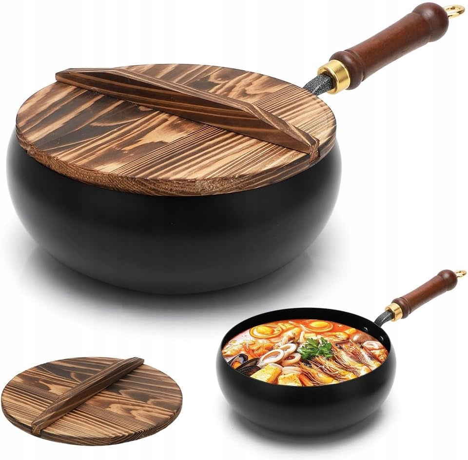JAPANESE CAST IRON PAN WITH WOODEN LID NON-STICK 24 CM