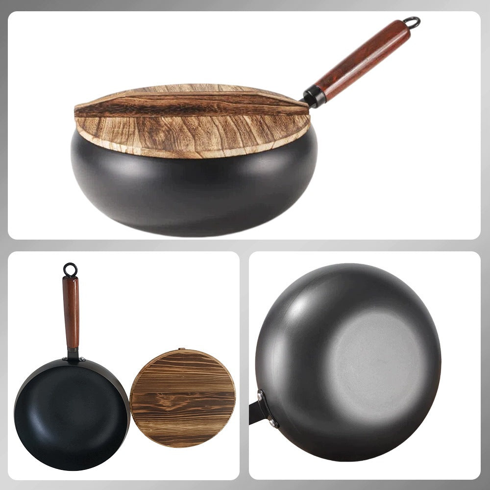 JAPANESE CAST IRON PAN WITH WOODEN LID NON-STICK 28 CM Packaging status original