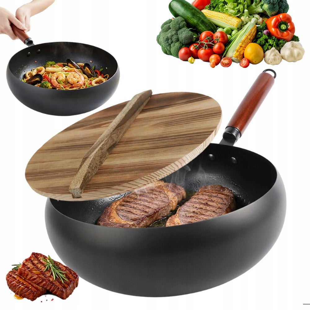 JAPANESE CAST IRON PAN WITH WOODEN LID NON-STICK 28 CM