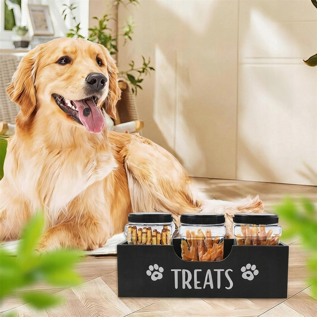 JAR DOG TREAT CONTAINER AIRTIGHT SET WITH WOODEN BOX Manufacturer code 659814342624