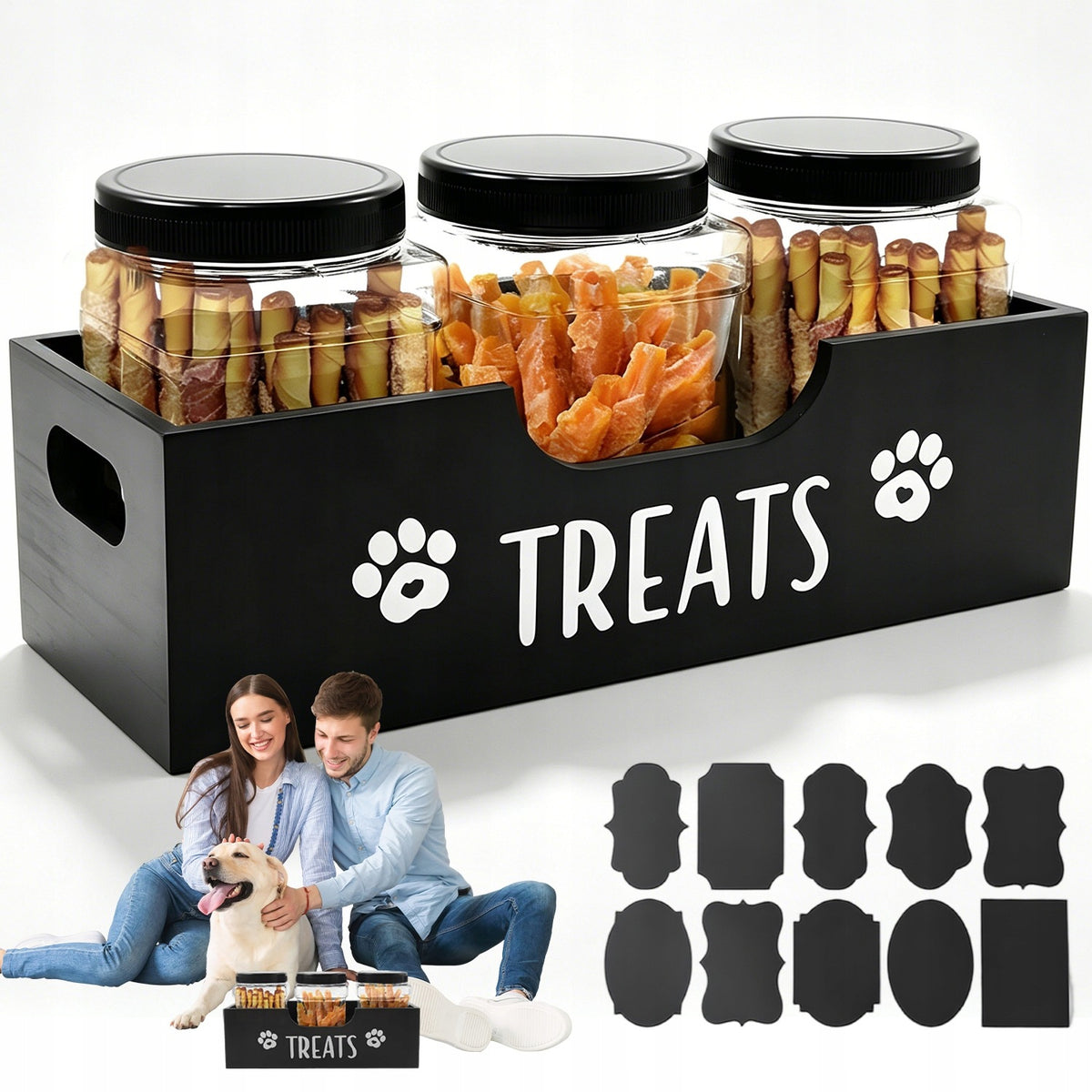 JAR DOG TREAT CONTAINER AIRTIGHT SET WITH WOODEN BOX