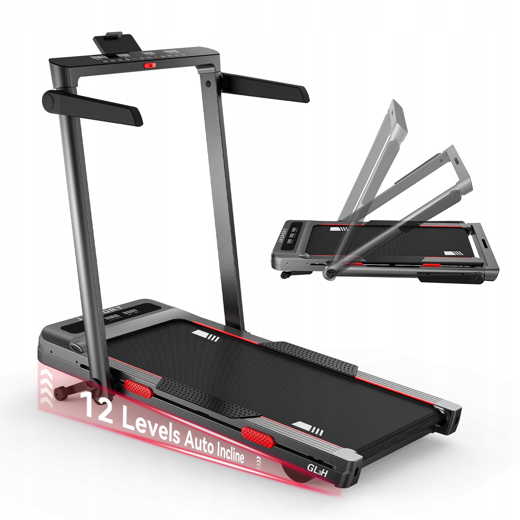 JASPORT GL3H 2-in-1 Foldable Electric Treadmill, 12 km/h, LED Display