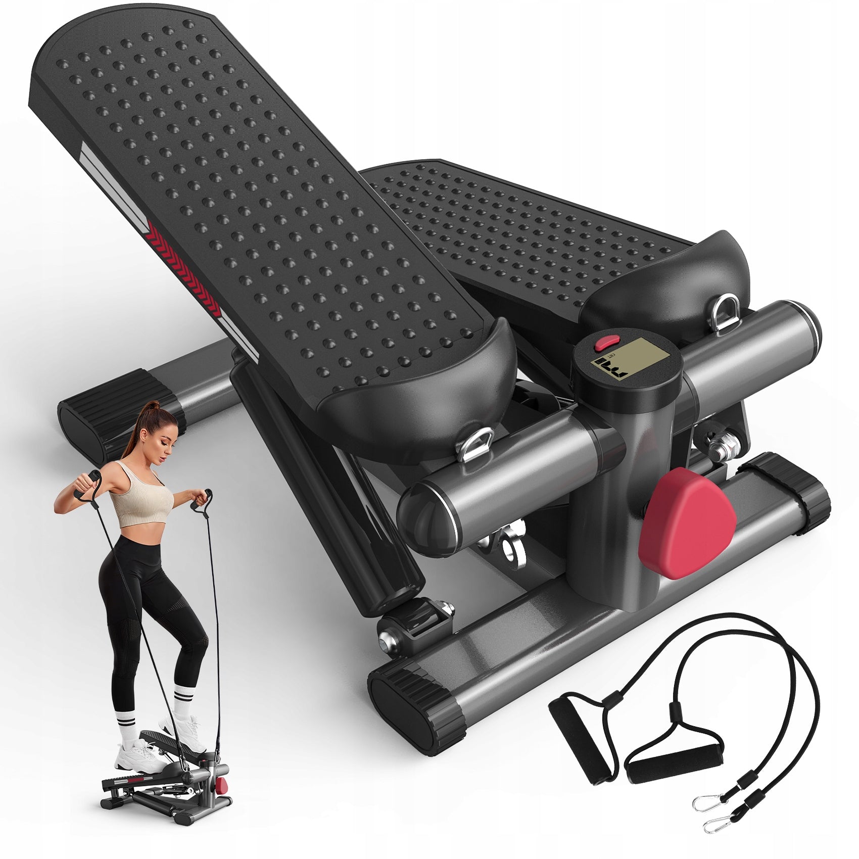JASPORT ST1 Mini Stepper, 2-in-1 with Ropes, LCD, Quiet, 100kg Max,black