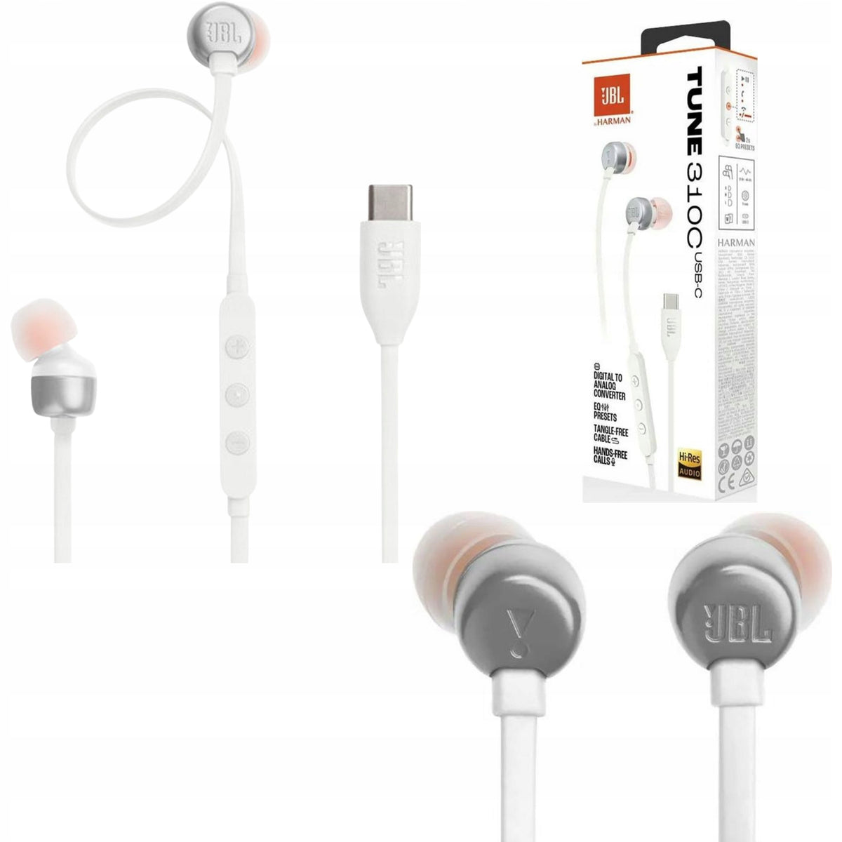 JBL Tune 310C Usb-c Wired In-Ear Headphones for Laptop Phone White