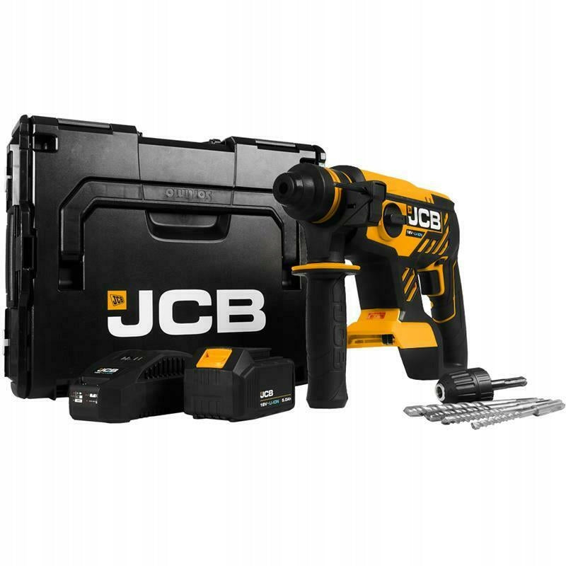 JCB 18BLRH hammer drill 18V SDS plus L-Boxx Set of 5,0 Ah, load. Manufacturer code JCB-18BLRH-5X-E-BOXX