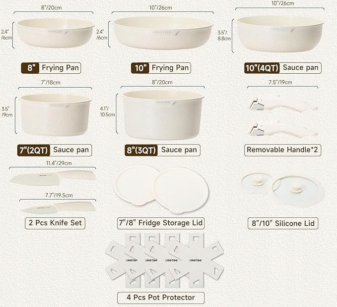 JEETEE Set of pots and pans 17 pcs. with detachable handle - induction Packaging status original