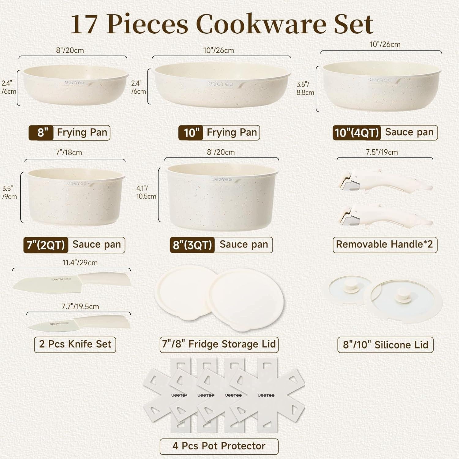 JEETEE Set of pots and pans (17 pieces) with detachable handle Brand no brand